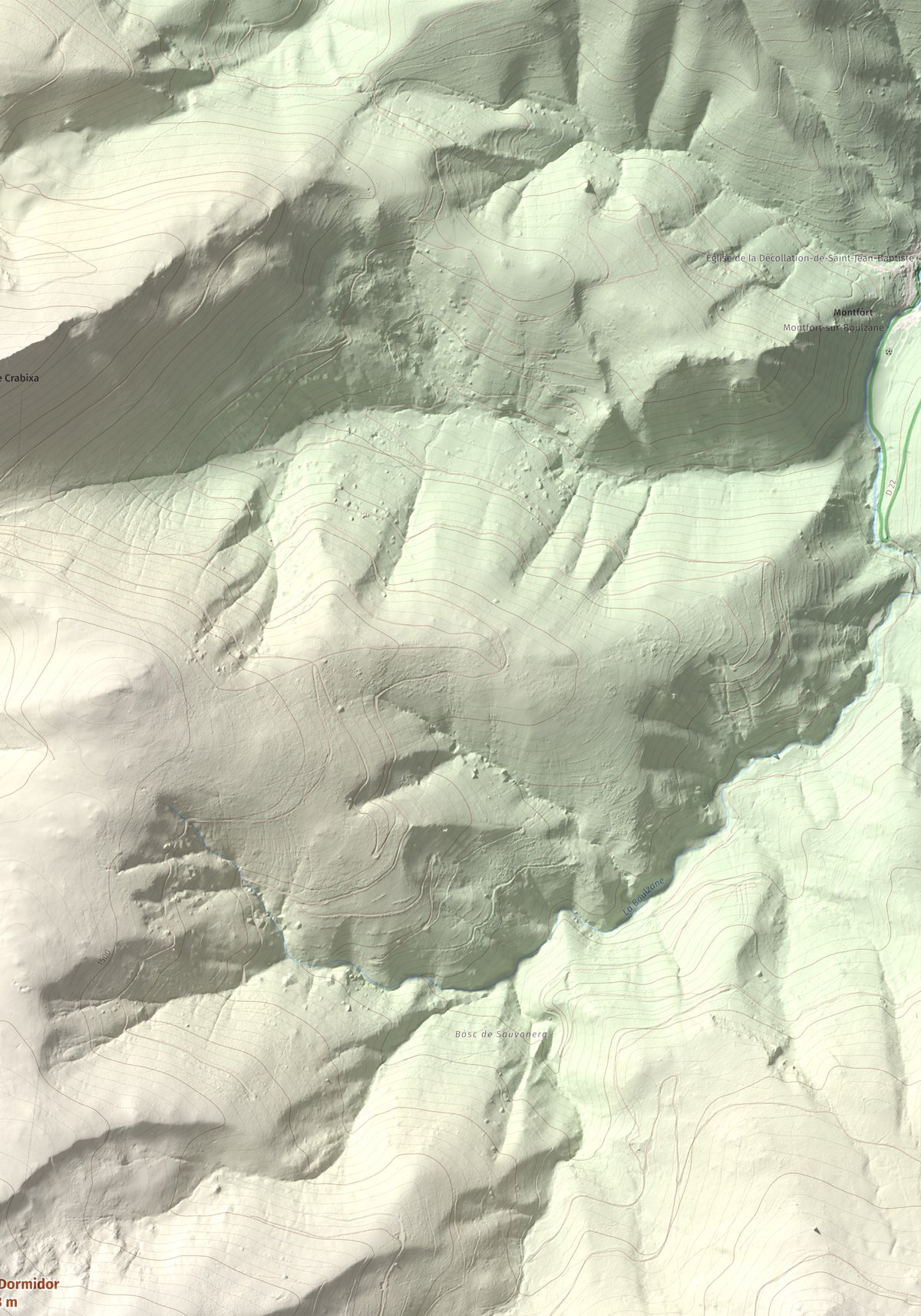 Mapa de relieve de Tuc Dormidor, 1843 m, Conflent, lámina 100 Cims de Trobart. Detalle de la zona superior derecha. 70 × 100 cm.