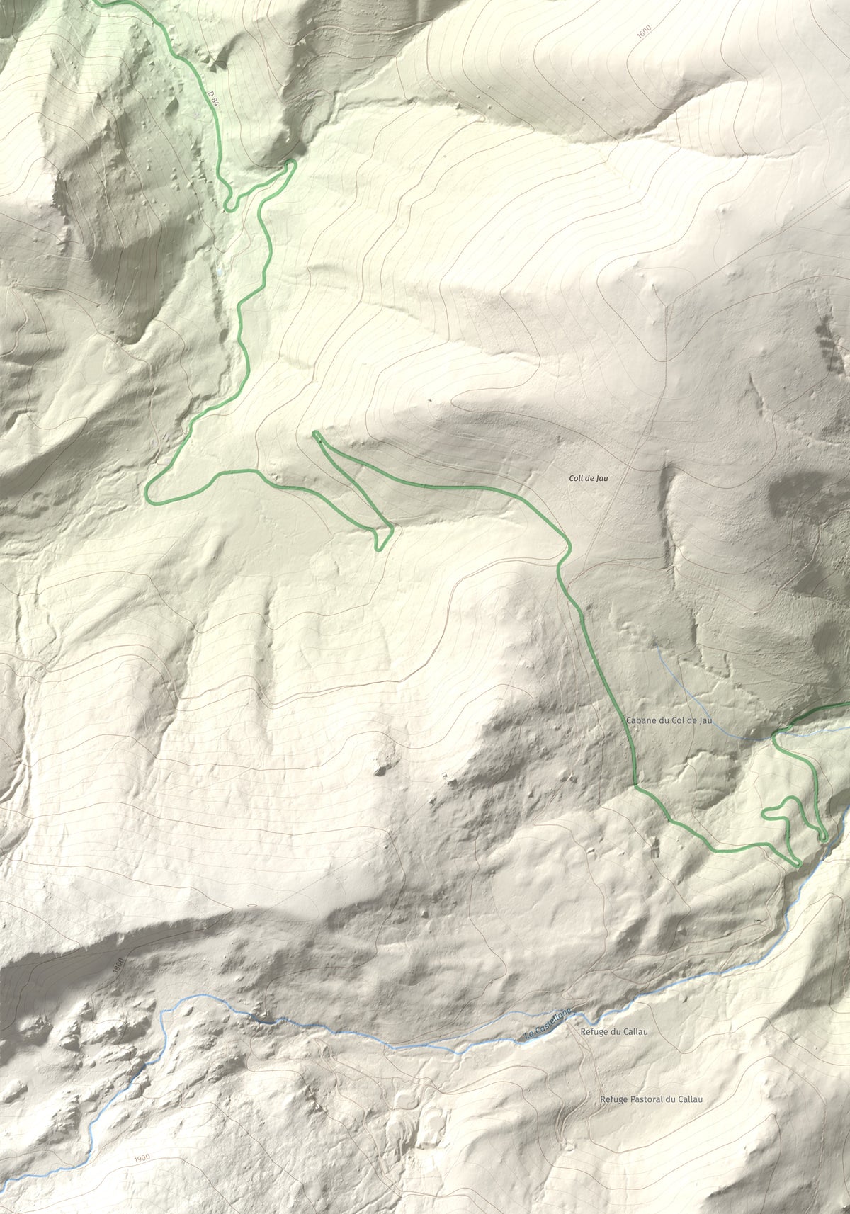 Mapa de relieve de Tuc Dormidor, 1843 m, Conflent, lámina 100 Cims de Trobart. Detalle de la zona inferior izquierda. 70 × 100 cm.