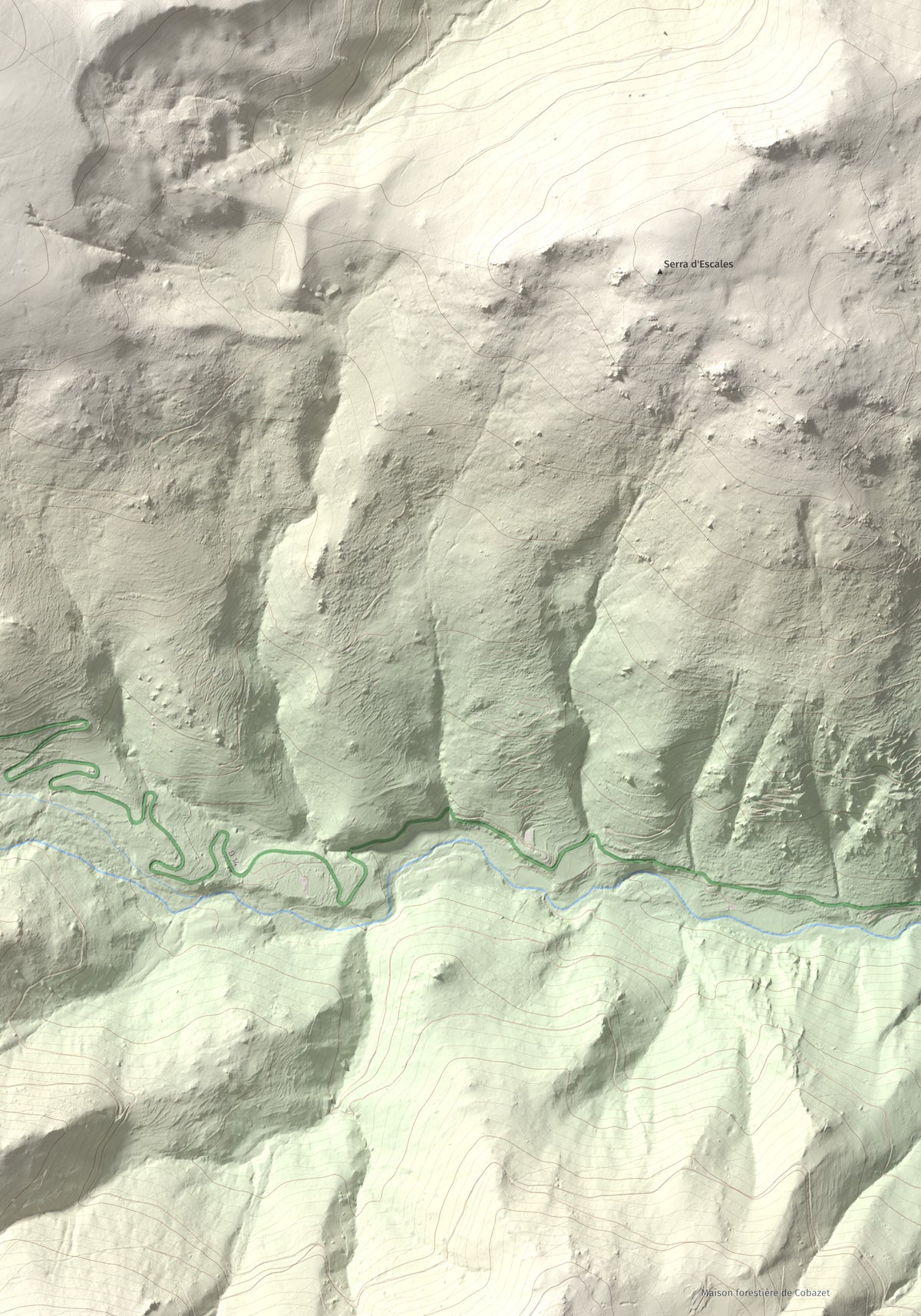 Mapa de relieve de Tuc Dormidor, 1843 m, Conflent, lámina 100 Cims de Trobart. Detalle de la zona inferior derecha. 70 × 100 cm.