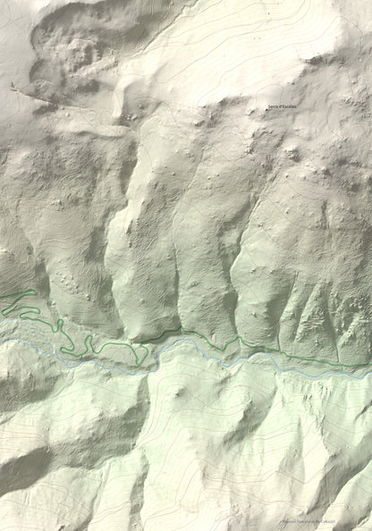 Mapa de relieve de Tuc Dormidor, 1843 m, Conflent, lámina 100 Cims de Trobart. Detalle de la zona inferior derecha. 70 × 100 cm.