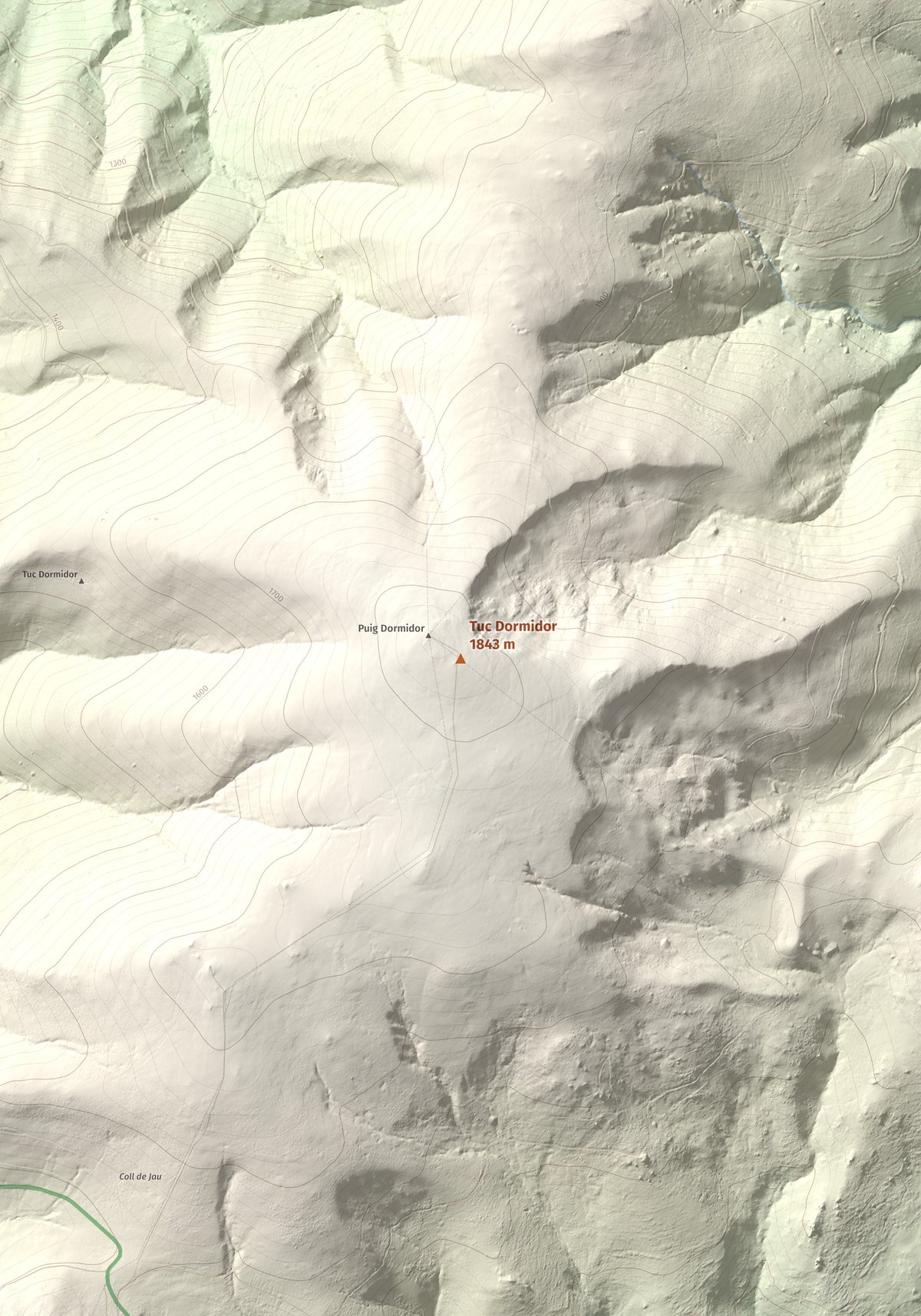 Mapa de relieve de Tuc Dormidor, 1843 m, Conflent, lámina 100 Cims de Trobart. Detalle de la zona central. 70 × 100 cm.