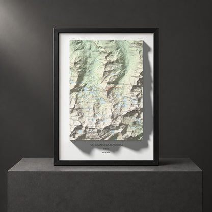 Mapa de relieve de Tuc Gran dera Sendrosa, 2703 m, Val d'Aran, lámina 100 Cims de Trobart. Presentación enmarcada. 30 × 40 cm.