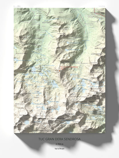 Mapa de relieve de Tuc Gran dera Sendrosa, 2703 m, Val d'Aran, lámina 100 Cims de Trobart 30 × 40 cm.
