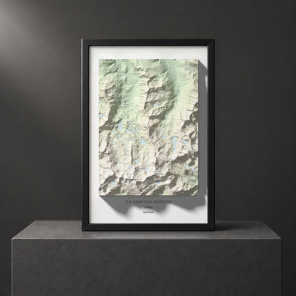 Mapa de relieve de Tuc Gran dera Sendrosa, 2703 m, Val d'Aran, lámina 100 Cims de Trobart. Presentación enmarcada. 61 × 91 cm.