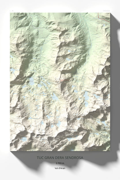 Mapa de relieve de Tuc Gran dera Sendrosa, 2703 m, Val d'Aran, lámina 100 Cims de Trobart 61 × 91 cm.