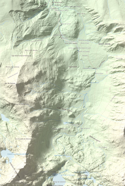 Mapa de relieve de Tuc Gran dera Sendrosa, 2703 m, Val d'Aran, lámina 100 Cims de Trobart. Detalle de la zona superior izquierda. 61 × 91 cm.