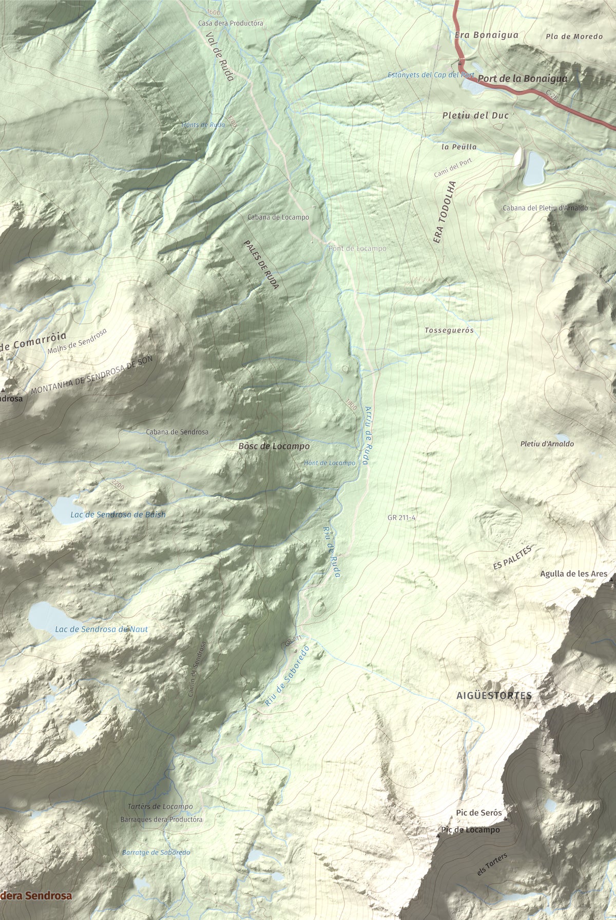 Mapa de relieve de Tuc Gran dera Sendrosa, 2703 m, Val d'Aran, lámina 100 Cims de Trobart. Detalle de la zona superior derecha. 61 × 91 cm.