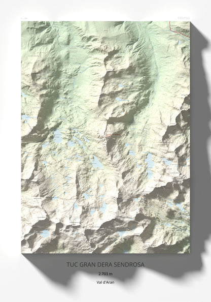 Mapa de relieve de Tuc Gran dera Sendrosa, 2703 m, Val d'Aran, lámina 100 Cims de Trobart 70 × 100 cm.
