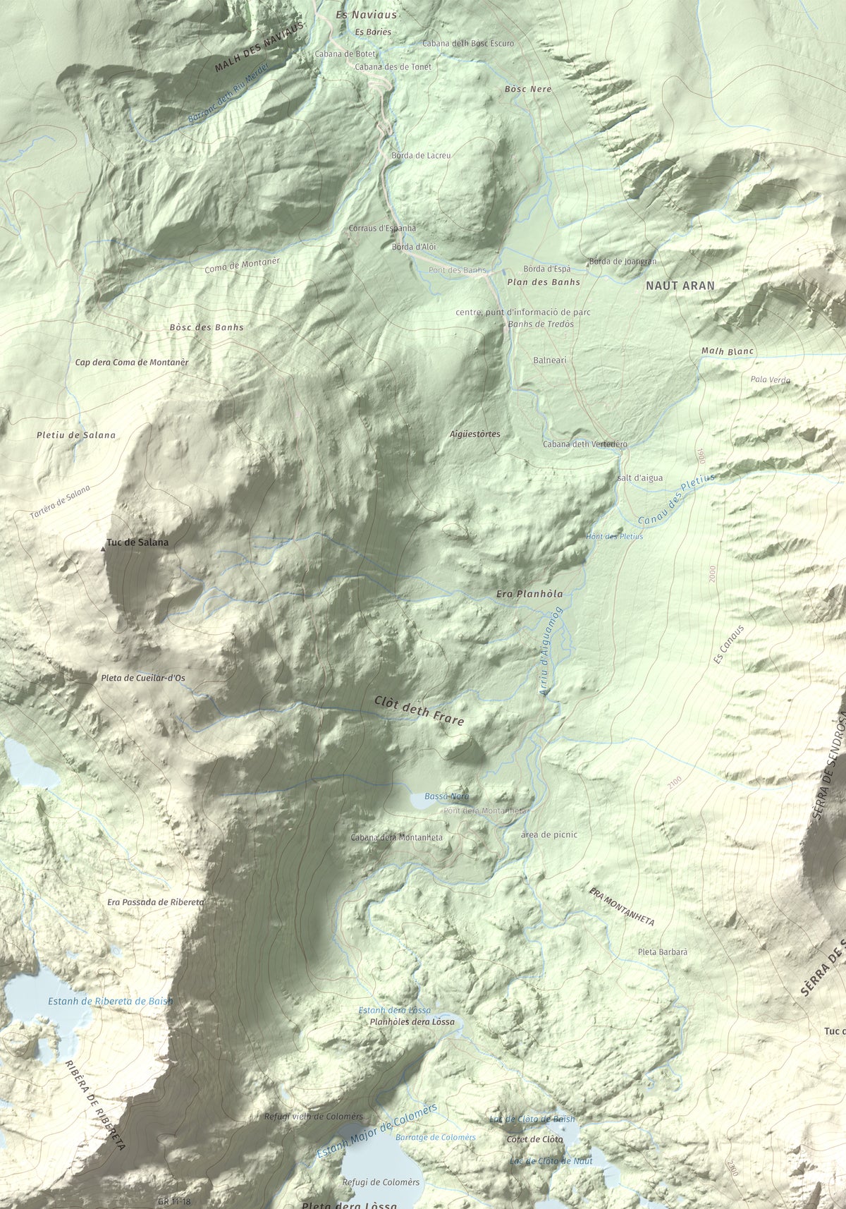 Mapa de relieve de Tuc Gran dera Sendrosa, 2703 m, Val d'Aran, lámina 100 Cims de Trobart. Detalle de la zona superior izquierda. 70 × 100 cm.