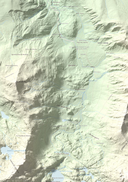 Mapa de relieve de Tuc Gran dera Sendrosa, 2703 m, Val d'Aran, lámina 100 Cims de Trobart. Detalle de la zona superior izquierda. 70 × 100 cm.