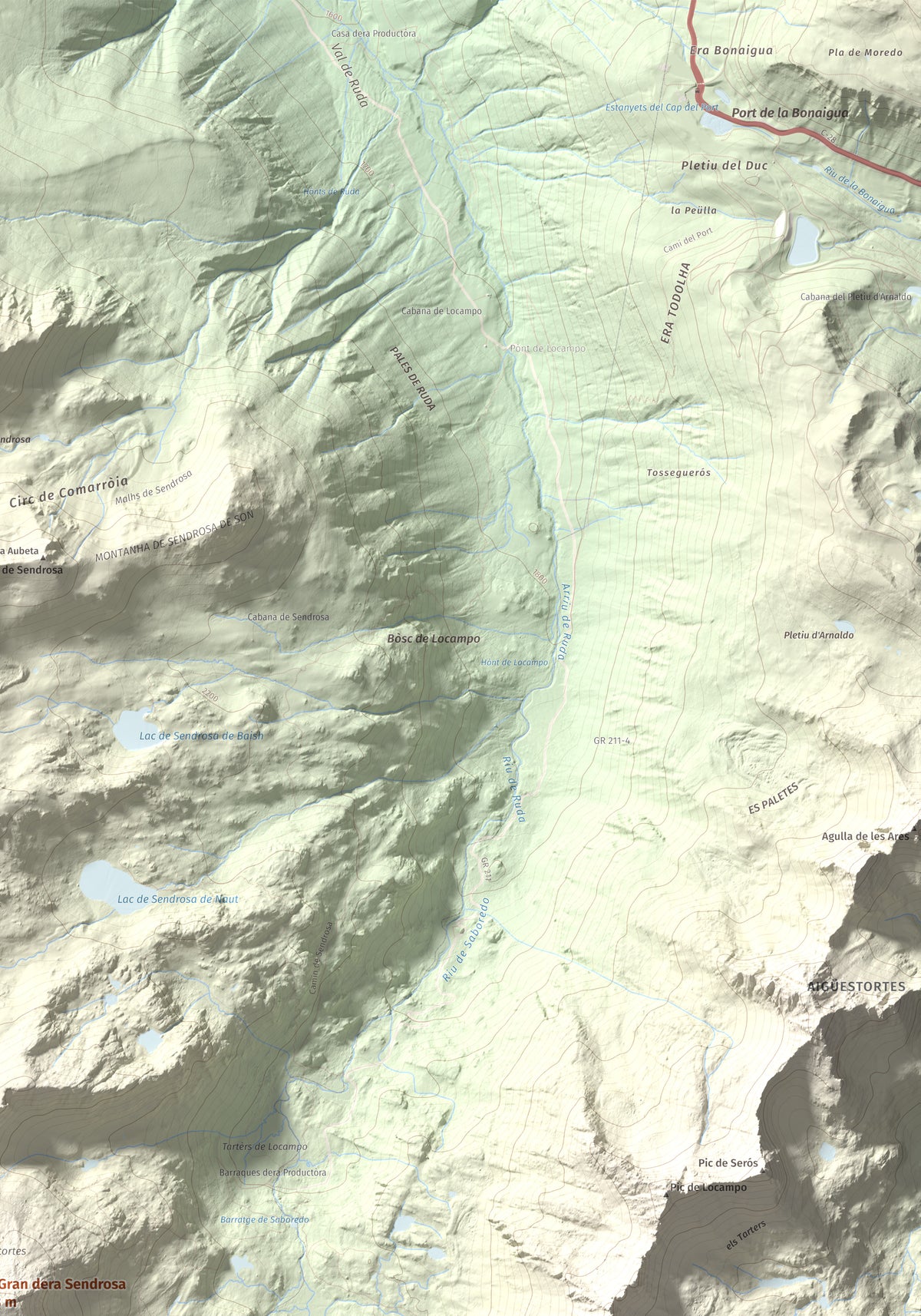 Mapa de relieve de Tuc Gran dera Sendrosa, 2703 m, Val d'Aran, lámina 100 Cims de Trobart. Detalle de la zona superior derecha. 70 × 100 cm.