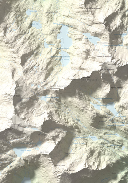Mapa de relieve de Tuc Gran dera Sendrosa, 2703 m, Val d'Aran, lámina 100 Cims de Trobart. Detalle de la zona inferior derecha. 70 × 100 cm.