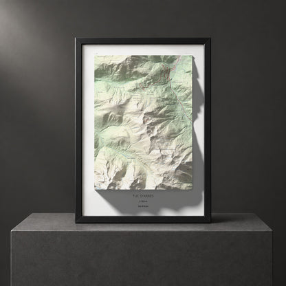 Mapa de relieve de Tuc d'Arres, 2163 m, Val d'Aran, lámina 100 Cims de Trobart. Presentación enmarcada. 50 × 70 cm.