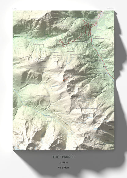 Mapa de relieve de Tuc d'Arres, 2163 m, Val d'Aran, lámina 100 Cims de Trobart 50 × 70 cm.