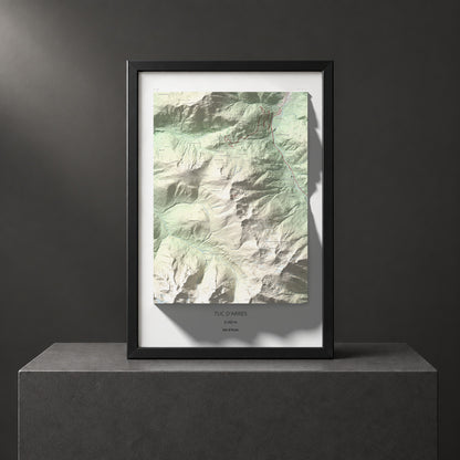 Mapa de relieve de Tuc d'Arres, 2163 m, Val d'Aran, lámina 100 Cims de Trobart. Presentación enmarcada. 61 × 91 cm.