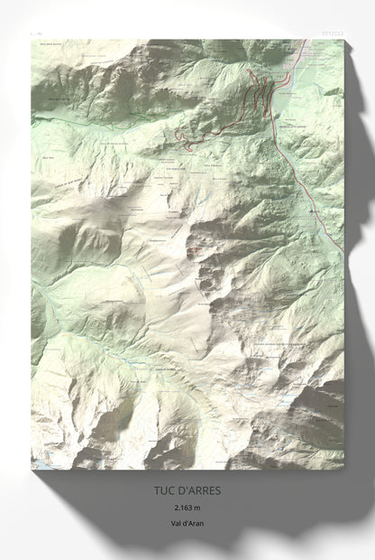 Mapa de relieve de Tuc d'Arres, 2163 m, Val d'Aran, lámina 100 Cims de Trobart 61 × 91 cm.