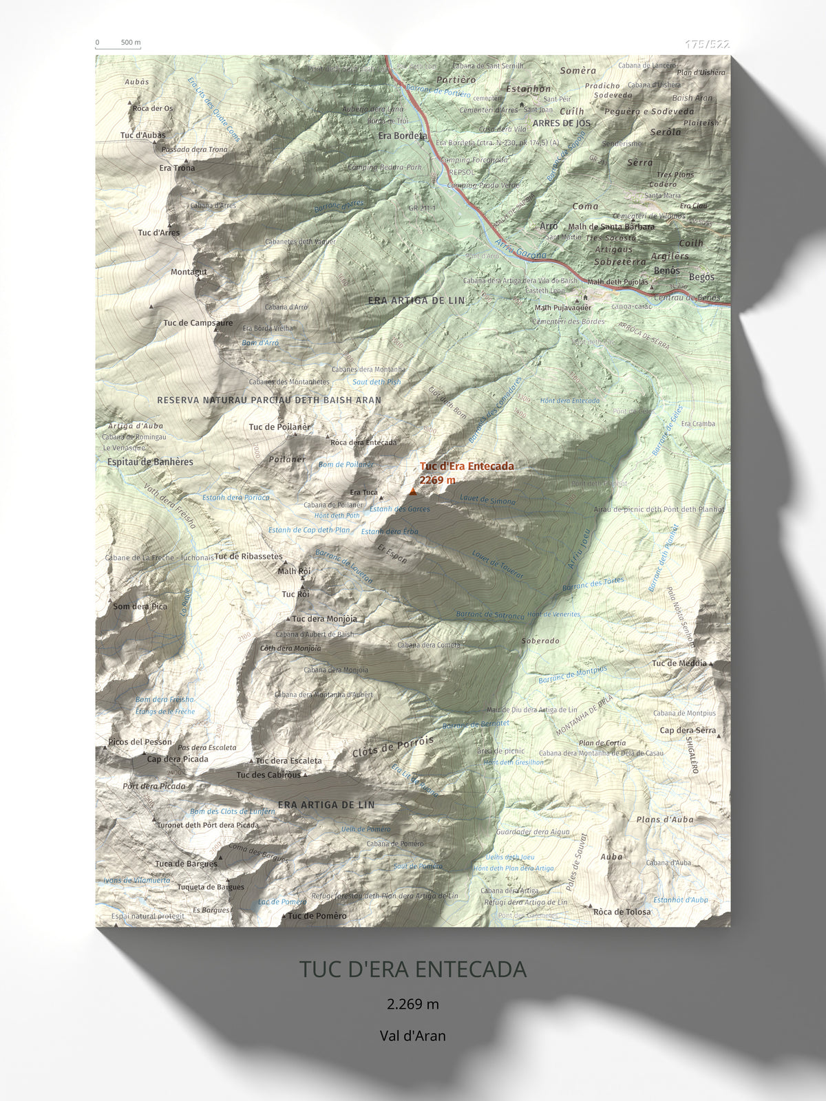 Mapa de relieve de Tuc d'Era Entecada, 2269 m, Val d'Aran, lámina 100 Cims de Trobart 30 × 40 cm.