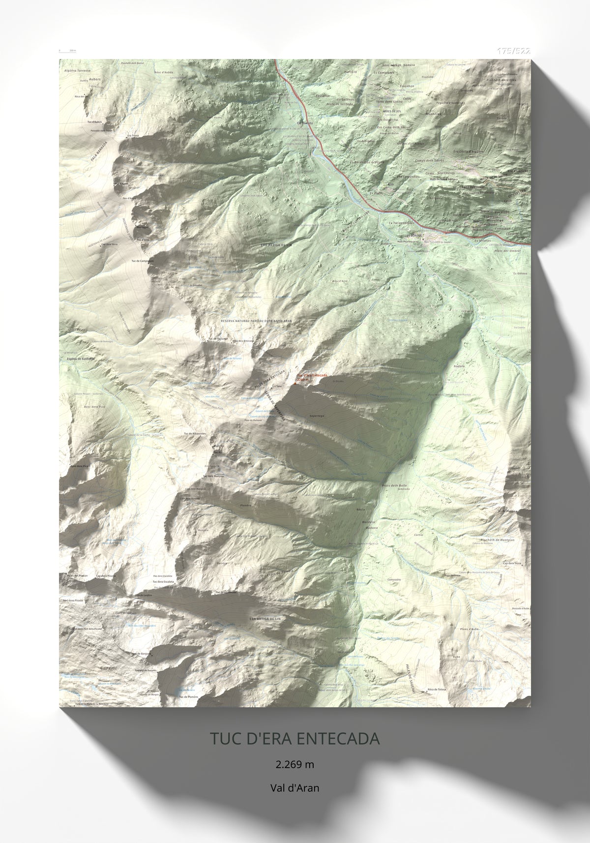 Mapa de relieve de Tuc d'Era Entecada, 2269 m, Val d'Aran, lámina 100 Cims de Trobart 70 × 100 cm.
