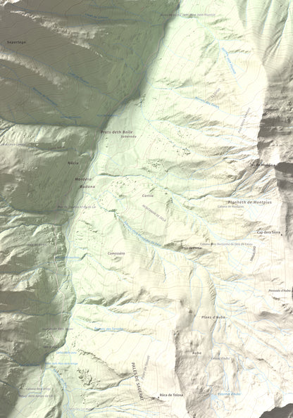 Mapa de relieve de Tuc d'Era Entecada, 2269 m, Val d'Aran, lámina 100 Cims de Trobart. Detalle de la zona inferior derecha. 70 × 100 cm.