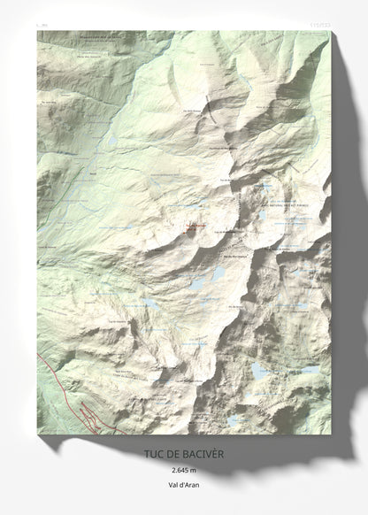Mapa de relieve de Tuc de Bacivèr, 2645 m, Val d'Aran, lámina 100 Cims de Trobart 50 × 70 cm.
