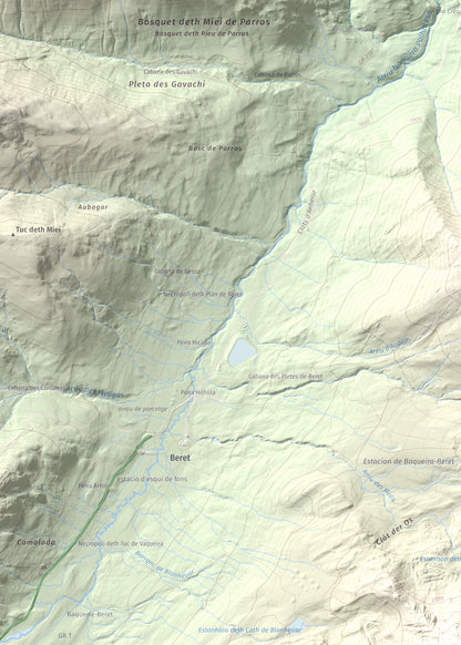 Mapa de relieve de Tuc de Bacivèr, 2645 m, Val d'Aran, lámina 100 Cims de Trobart. Detalle de la zona superior izquierda. 50 × 70 cm.