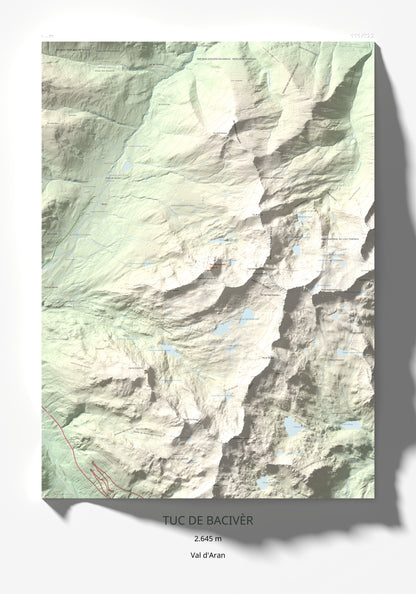 Mapa de relieve de Tuc de Bacivèr, 2645 m, Val d'Aran, lámina 100 Cims de Trobart 70 × 100 cm.