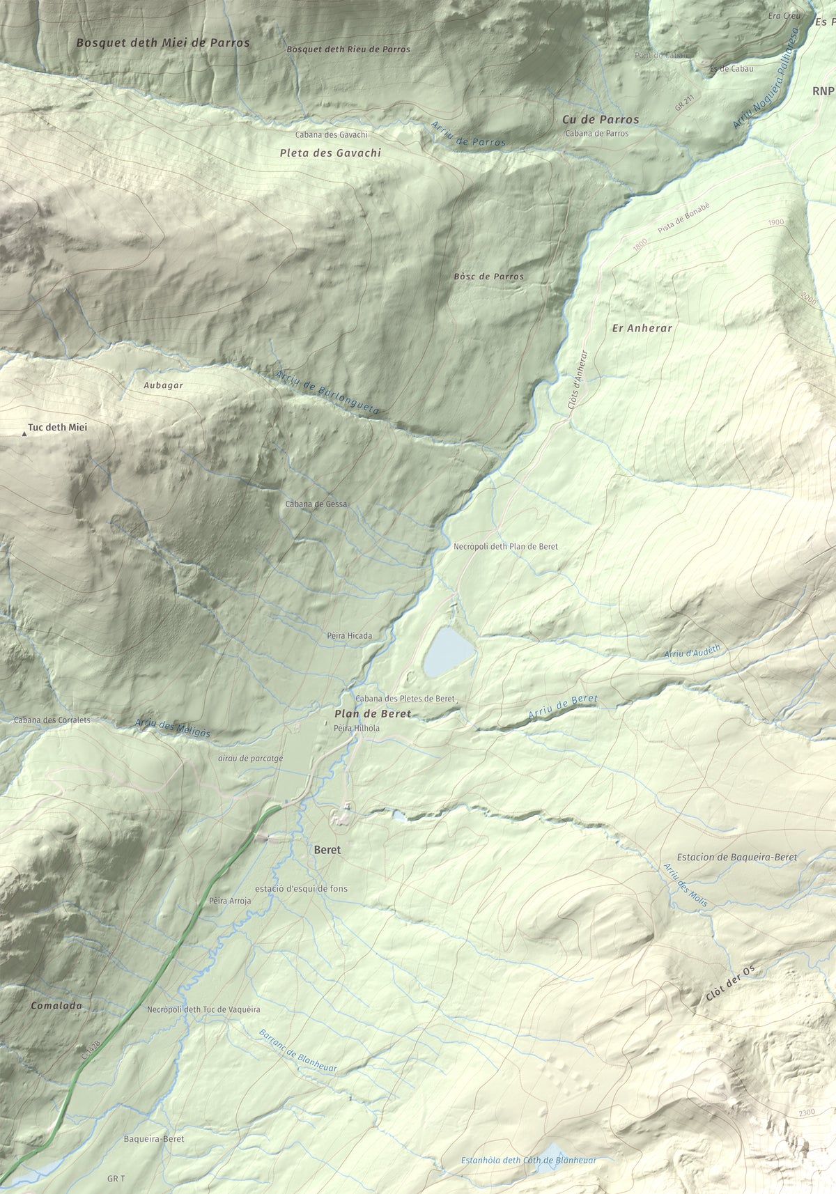 Mapa de relieve de Tuc de Bacivèr, 2645 m, Val d'Aran, lámina 100 Cims de Trobart. Detalle de la zona superior izquierda. 70 × 100 cm.