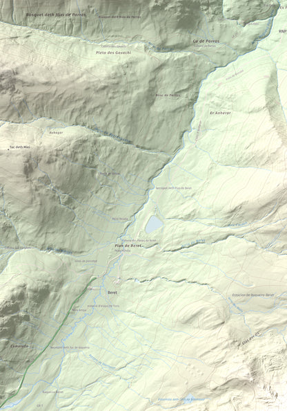 Mapa de relieve de Tuc de Bacivèr, 2645 m, Val d'Aran, lámina 100 Cims de Trobart. Detalle de la zona superior izquierda. 70 × 100 cm.