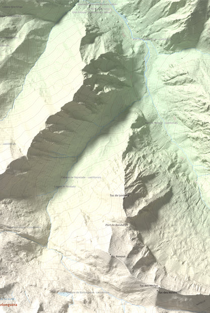 Mapa de relieve de Tuc de Barlonguèra, 2802 m, Val d'Aran, lámina 100 Cims de Trobart. Detalle de la zona superior derecha. 61 × 91 cm.