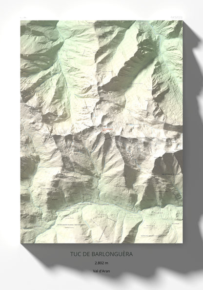 Mapa de relieve de Tuc de Barlonguèra, 2802 m, Val d'Aran, lámina 100 Cims de Trobart 70 × 100 cm.