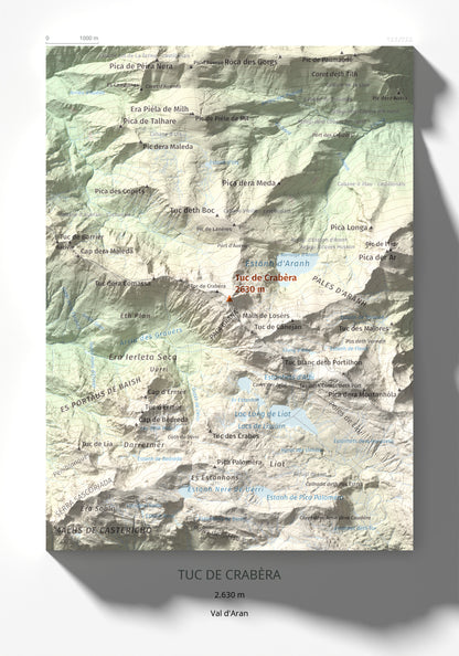 Mapa de relieve de Tuc de Crabèra, 2630 m, Val d'Aran, lámina 100 Cims de Trobart 21 × 30 cm.