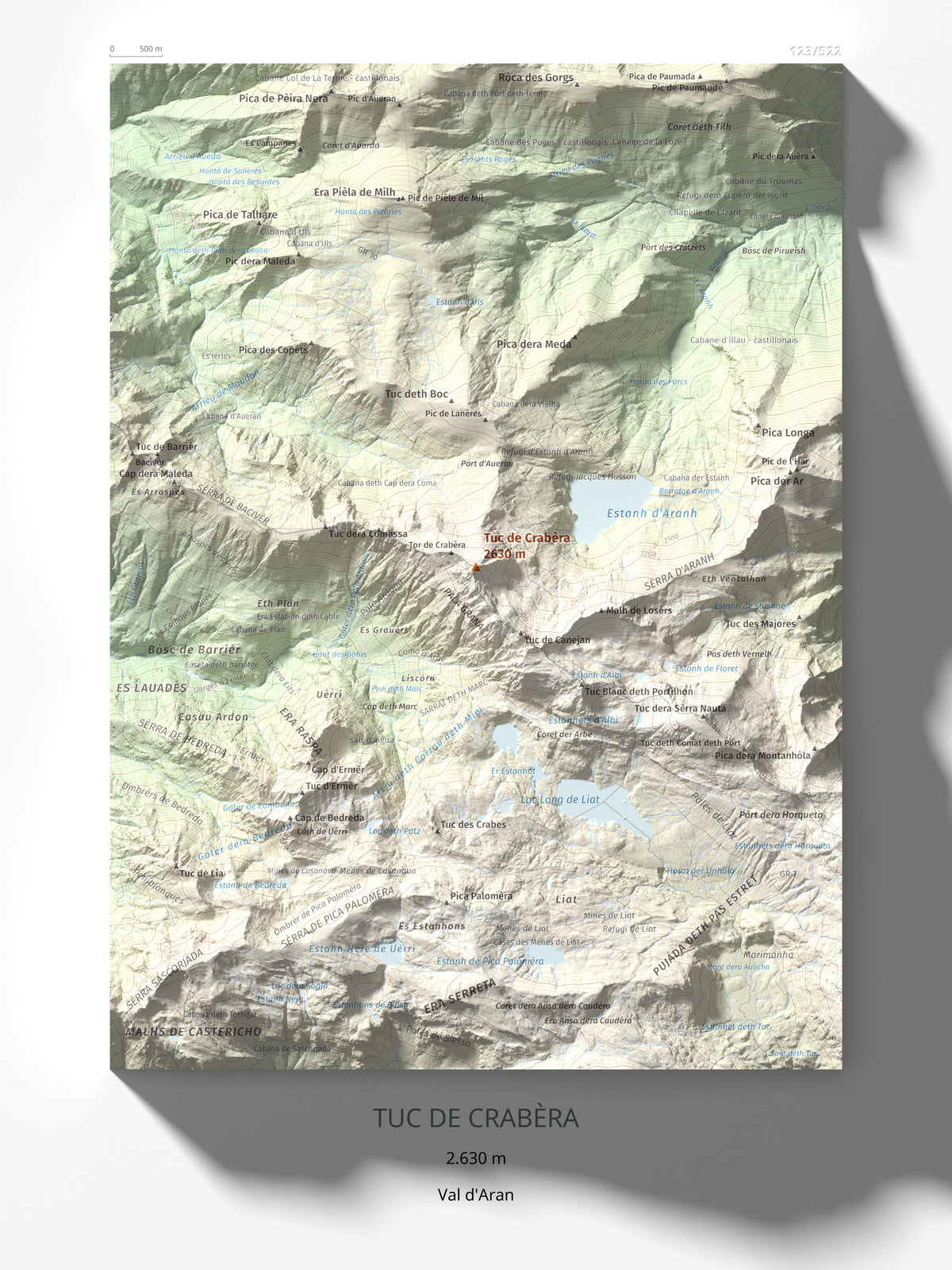 Mapa de relieve de Tuc de Crabèra, 2630 m, Val d'Aran, lámina 100 Cims de Trobart 30 × 40 cm.