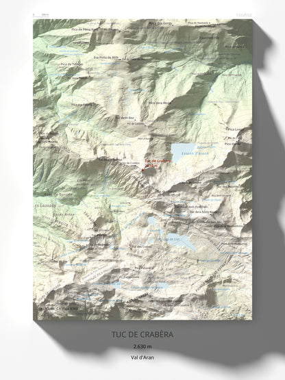 Mapa de relieve de Tuc de Crabèra, 2630 m, Val d'Aran, lámina 100 Cims de Trobart 30 × 40 cm.