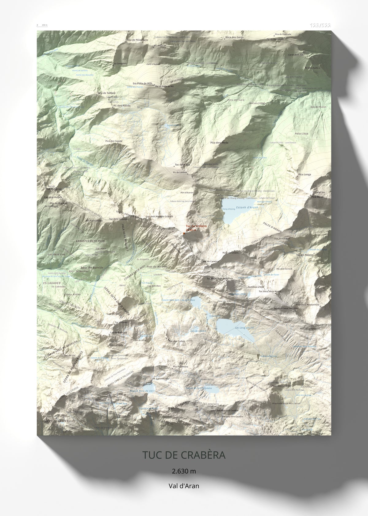 Mapa de relieve de Tuc de Crabèra, 2630 m, Val d'Aran, lámina 100 Cims de Trobart 50 × 70 cm.