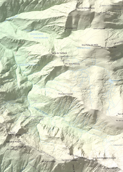 Mapa de relieve de Tuc de Crabèra, 2630 m, Val d'Aran, lámina 100 Cims de Trobart. Detalle de la zona superior izquierda. 50 × 70 cm.