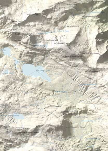 Mapa de relieve de Tuc de Crabèra, 2630 m, Val d'Aran, lámina 100 Cims de Trobart. Detalle de la zona inferior derecha. 50 × 70 cm.