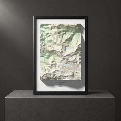 Mapa de relieve de Tuc de Crabèra, 2630 m, Val d'Aran, lámina 100 Cims de Trobart. Presentación enmarcada. 61 × 91 cm.