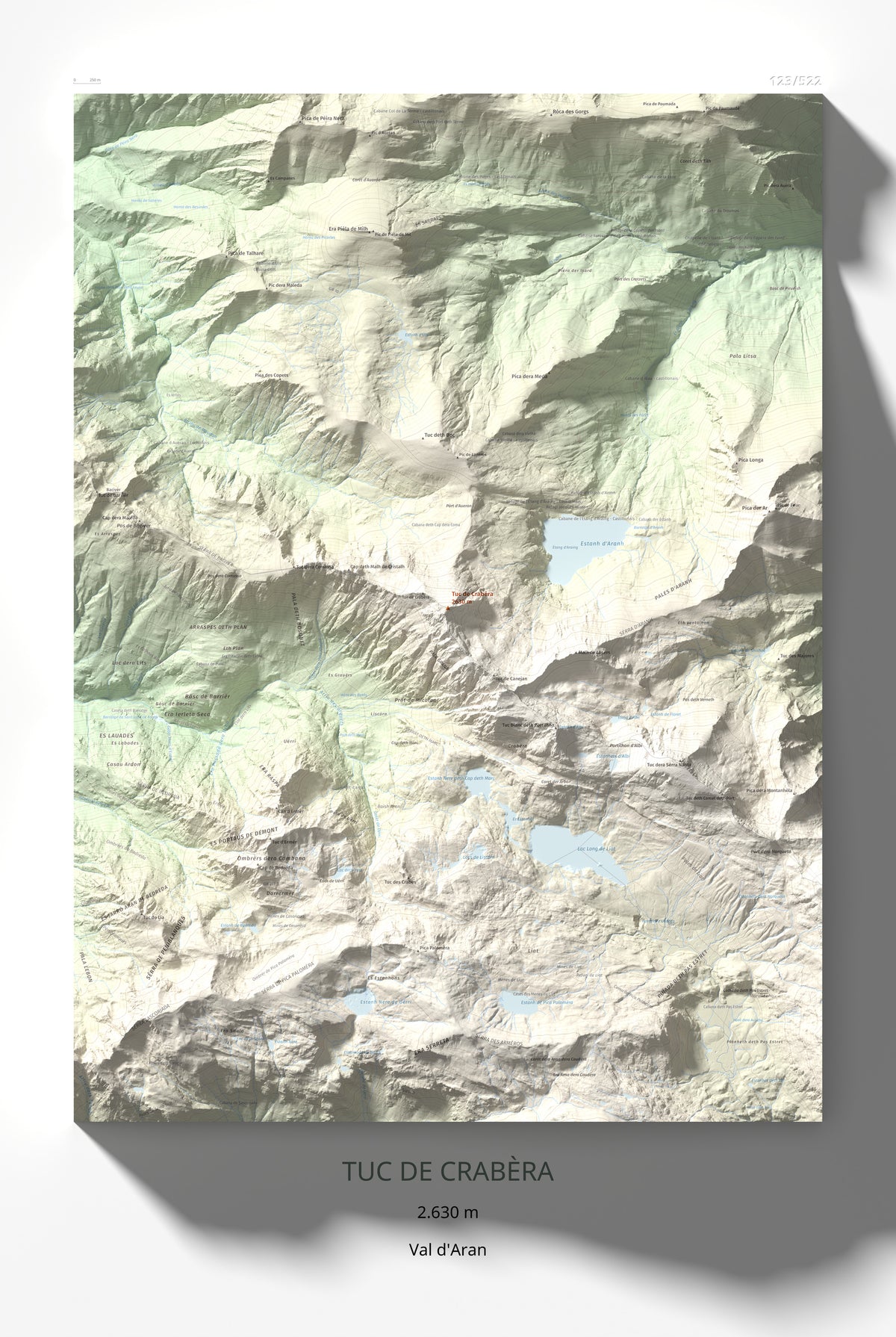Mapa de relieve de Tuc de Crabèra, 2630 m, Val d'Aran, lámina 100 Cims de Trobart 61 × 91 cm.
