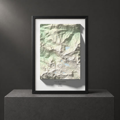 Mapa de relieve de Tuc de Crabèra, 2630 m, Val d'Aran, lámina 100 Cims de Trobart. Presentación enmarcada. 70 × 100 cm.
