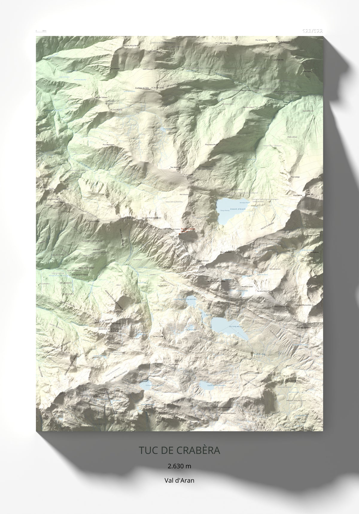 Mapa de relieve de Tuc de Crabèra, 2630 m, Val d'Aran, lámina 100 Cims de Trobart 70 × 100 cm.