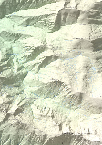 Mapa de relieve de Tuc de Crabèra, 2630 m, Val d'Aran, lámina 100 Cims de Trobart. Detalle de la zona superior izquierda. 70 × 100 cm.