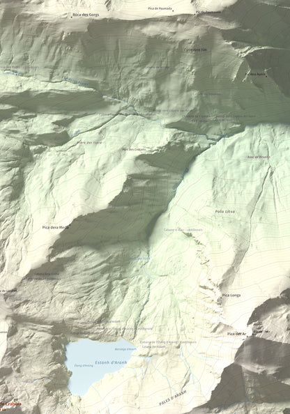 Mapa de relieve de Tuc de Crabèra, 2630 m, Val d'Aran, lámina 100 Cims de Trobart. Detalle de la zona superior derecha. 70 × 100 cm.