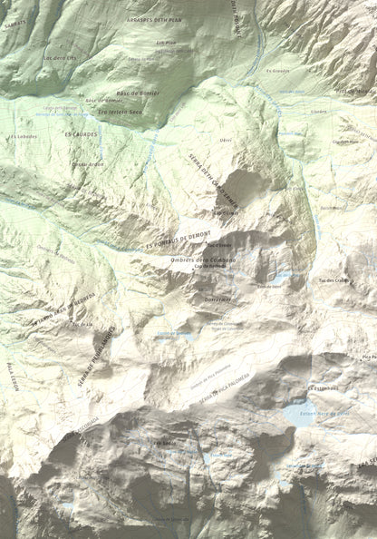 Mapa de relieve de Tuc de Crabèra, 2630 m, Val d'Aran, lámina 100 Cims de Trobart. Detalle de la zona inferior izquierda. 70 × 100 cm.