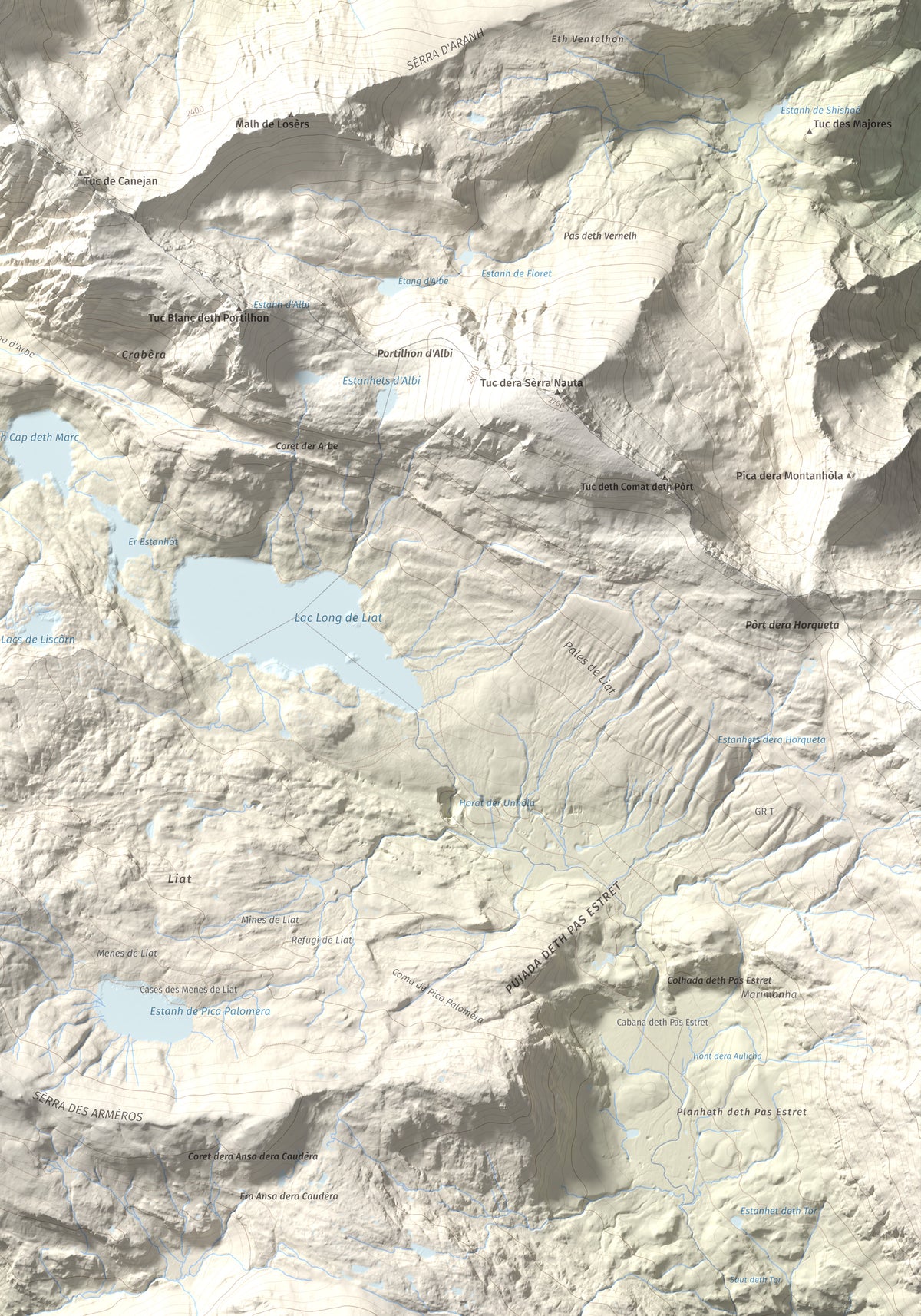 Mapa de relieve de Tuc de Crabèra, 2630 m, Val d'Aran, lámina 100 Cims de Trobart. Detalle de la zona inferior derecha. 70 × 100 cm.