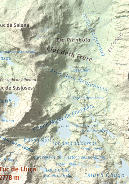 Mapa de relieve de Tuc de Lluçà, 2778 m, Alta Ribagorça · Val d'Aran, lámina 100 Cims de Trobart. Detalle de la zona superior derecha. 21 × 30 cm.