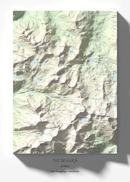 Mapa de relieve de Tuc de Lluçà, 2778 m, Alta Ribagorça · Val d'Aran, lámina 100 Cims de Trobart 50 × 70 cm.