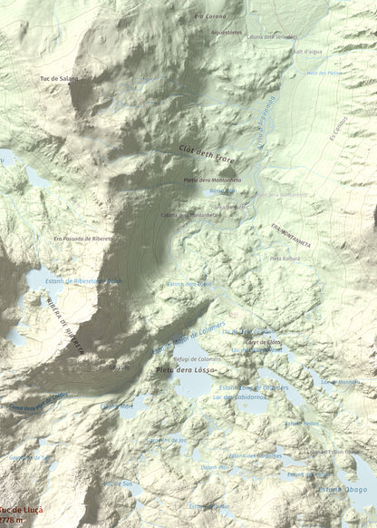Mapa de relieve de Tuc de Lluçà, 2778 m, Alta Ribagorça · Val d'Aran, lámina 100 Cims de Trobart. Detalle de la zona superior derecha. 50 × 70 cm.