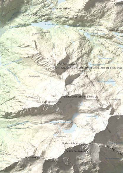 Mapa de relieve de Tuc de Lluçà, 2778 m, Alta Ribagorça · Val d'Aran, lámina 100 Cims de Trobart. Detalle de la zona inferior izquierda. 50 × 70 cm.