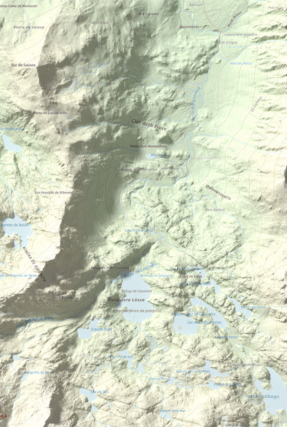 Mapa de relieve de Tuc de Lluçà, 2778 m, Alta Ribagorça · Val d'Aran, lámina 100 Cims de Trobart. Detalle de la zona superior derecha. 61 × 91 cm.