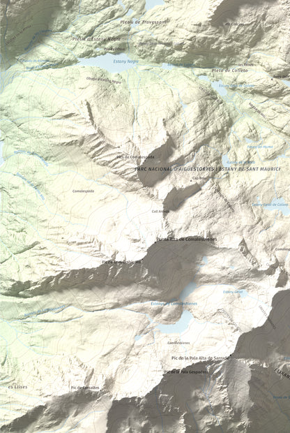 Mapa de relieve de Tuc de Lluçà, 2778 m, Alta Ribagorça · Val d'Aran, lámina 100 Cims de Trobart. Detalle de la zona inferior izquierda. 61 × 91 cm.